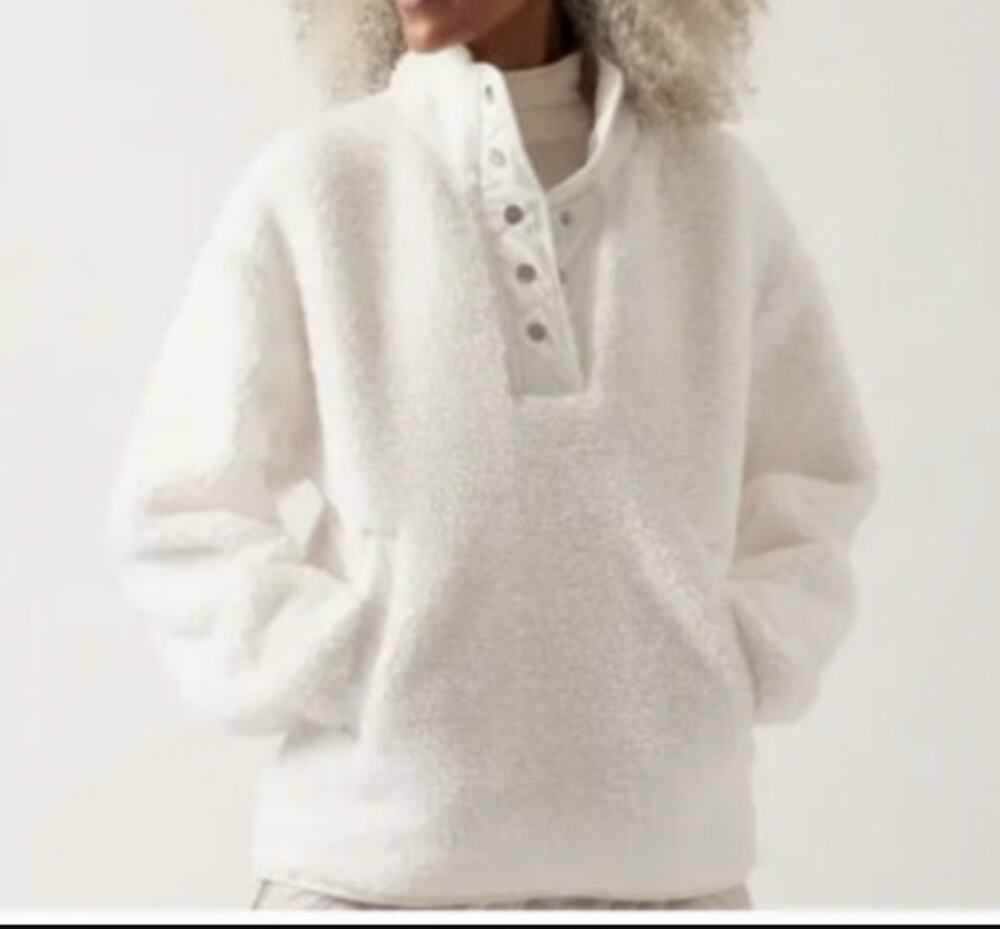 Athleta Cozy Sherpa Fleece Snap Jacket White XS